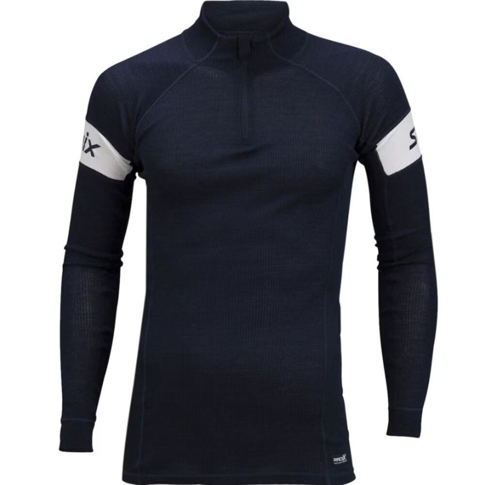 Swix RaceX Warm Bodywear Half Zip Top Base Layer Merino Wool Navy Blue Large
